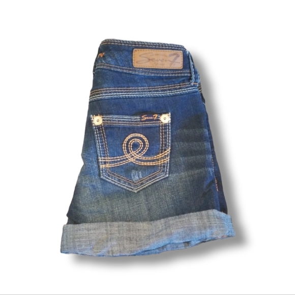 Seven7 Dark Blue Low Rise Jean Shorts, 2 - Picture 4 of 5